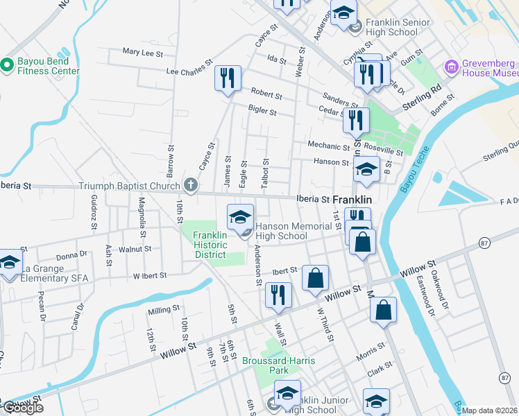 map of restaurants, bars, coffee shops, grocery stores, and more near 925 Anderson Street in Franklin