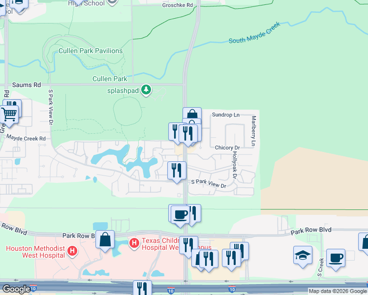 map of restaurants, bars, coffee shops, grocery stores, and more near 1889 Barker Cypress Road in Houston