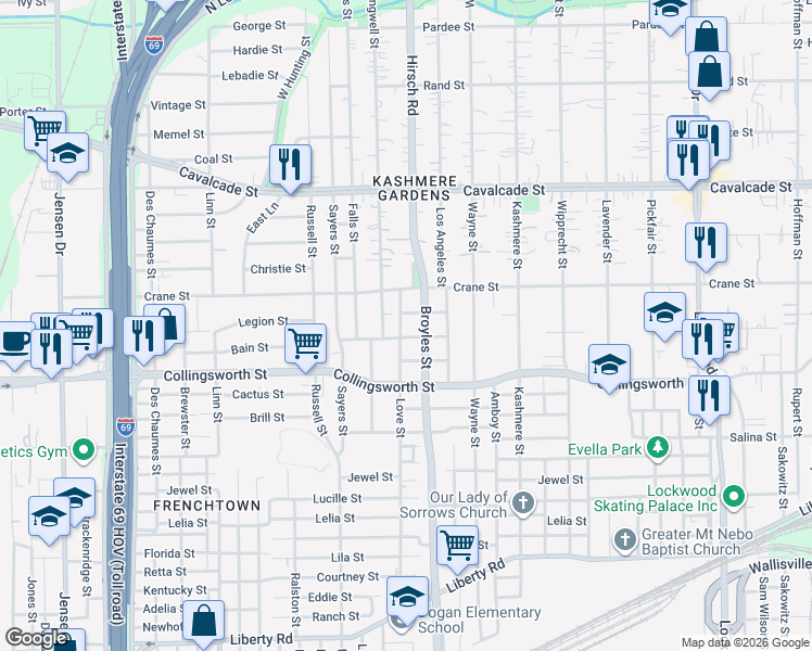 map of restaurants, bars, coffee shops, grocery stores, and more near 3809 Broyles Street in Houston
