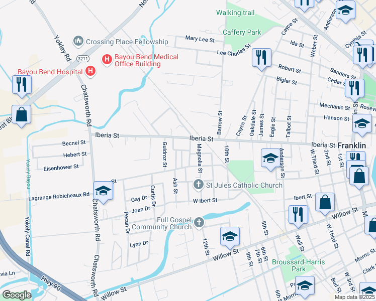 map of restaurants, bars, coffee shops, grocery stores, and more near 902-912 Saint Charles Street in Franklin