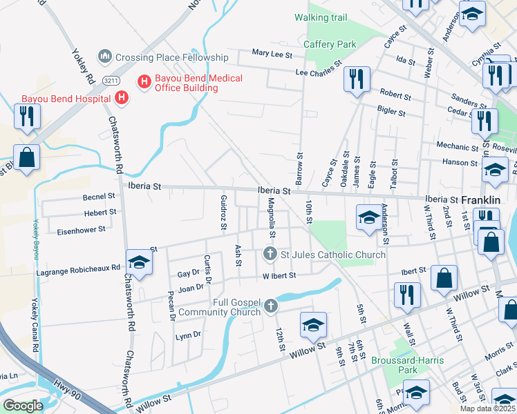 map of restaurants, bars, coffee shops, grocery stores, and more near 902 Saint Charles Street in Franklin