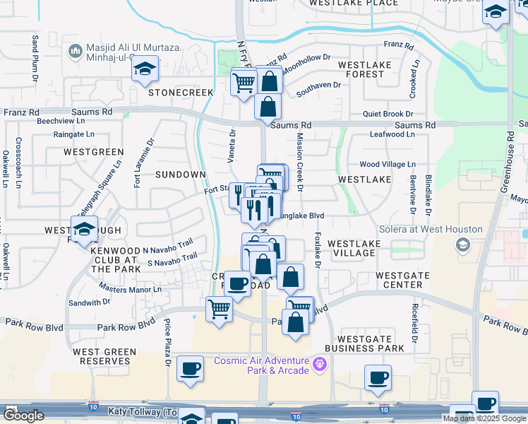 map of restaurants, bars, coffee shops, grocery stores, and more near 2013 Fry Road in Katy