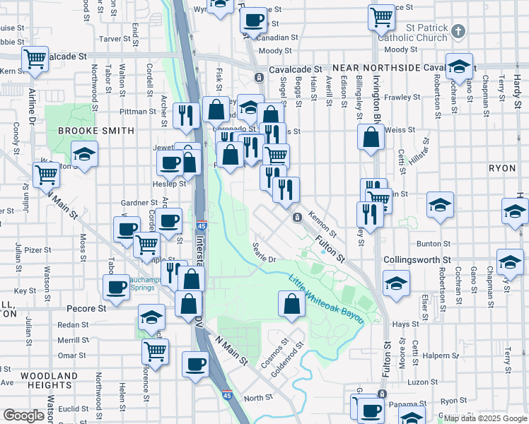 map of restaurants, bars, coffee shops, grocery stores, and more near 4031 Baden Street in Houston