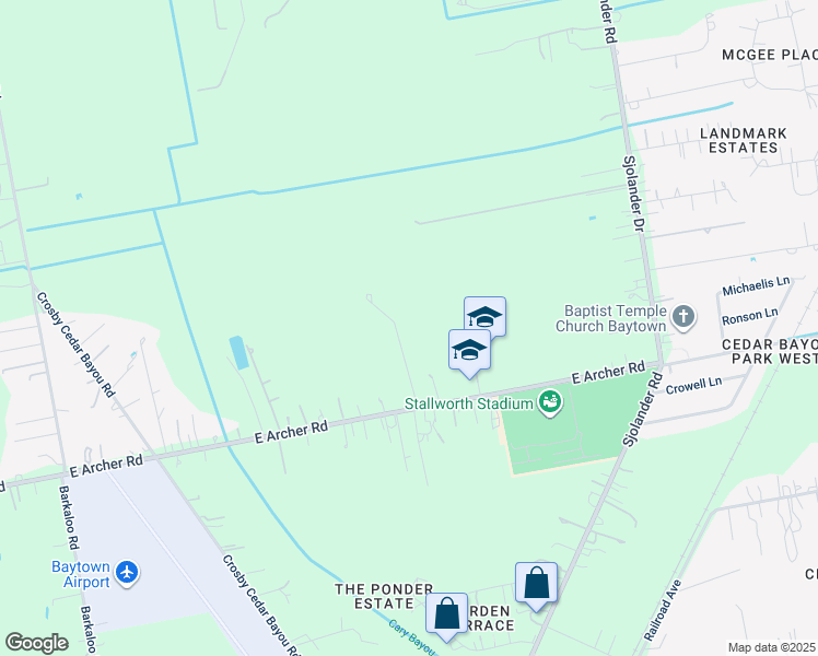 map of restaurants, bars, coffee shops, grocery stores, and more near 1903 East Archer Road in Baytown