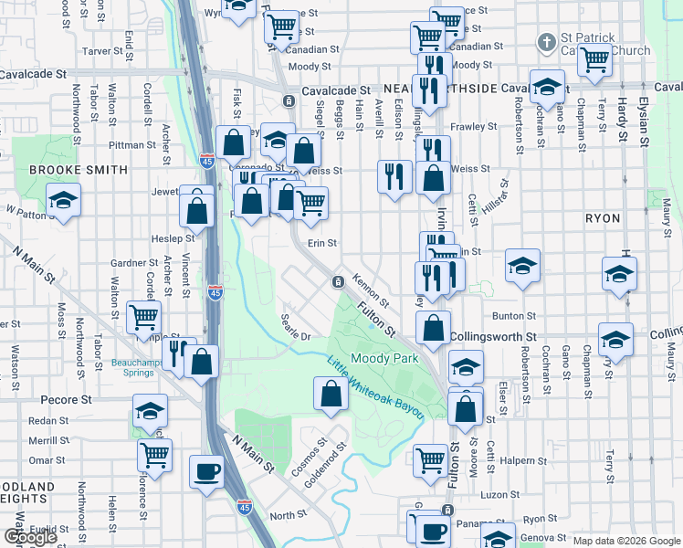 map of restaurants, bars, coffee shops, grocery stores, and more near in Houston
