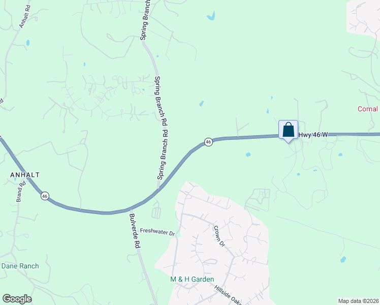 map of restaurants, bars, coffee shops, grocery stores, and more near 22985 State Highway 46 West in Spring Branch