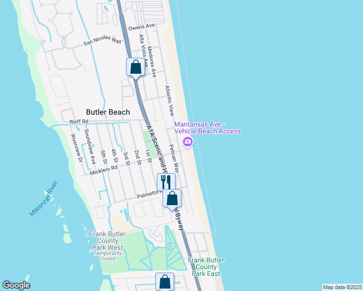 map of restaurants, bars, coffee shops, grocery stores, and more near 5390 Atlantic View in St. Augustine
