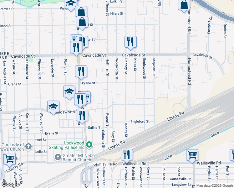 map of restaurants, bars, coffee shops, grocery stores, and more near 3902 Woolworth Street in Houston