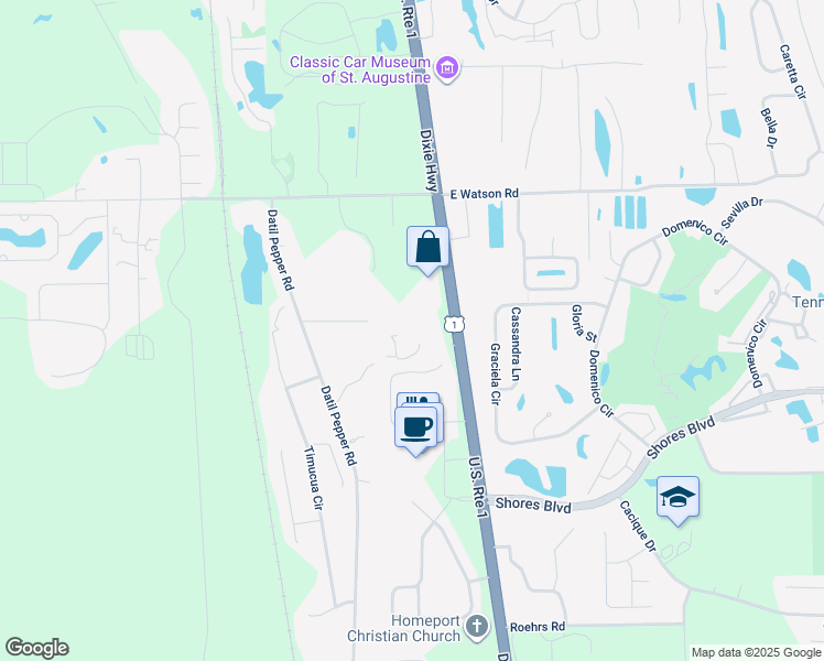 map of restaurants, bars, coffee shops, grocery stores, and more near 5155 U.S. 1 in Saint Augustine