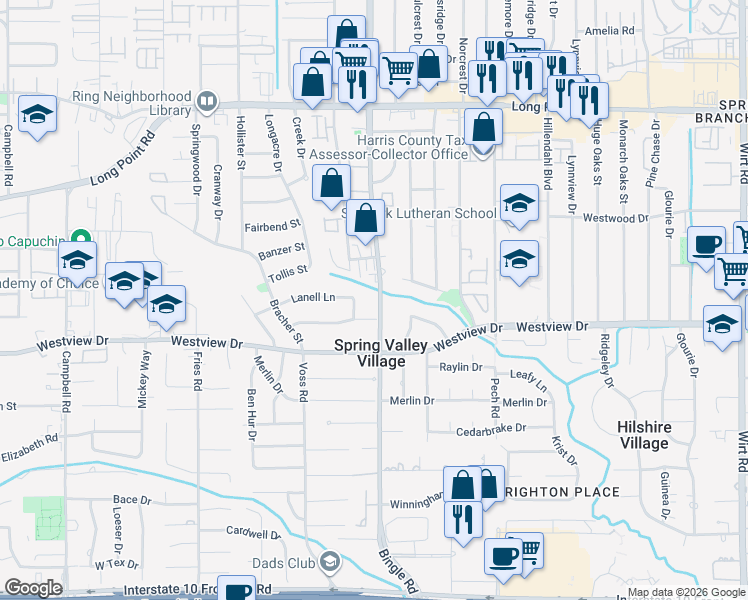 map of restaurants, bars, coffee shops, grocery stores, and more near 1441 Bingle Road in Houston