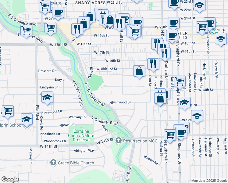 map of restaurants, bars, coffee shops, grocery stores, and more near 2009 West 14th Street in Houston