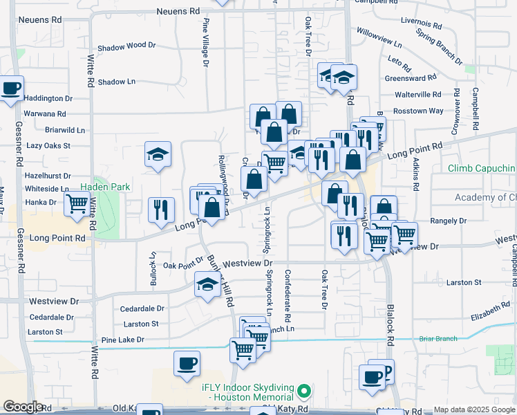 map of restaurants, bars, coffee shops, grocery stores, and more near in Houston