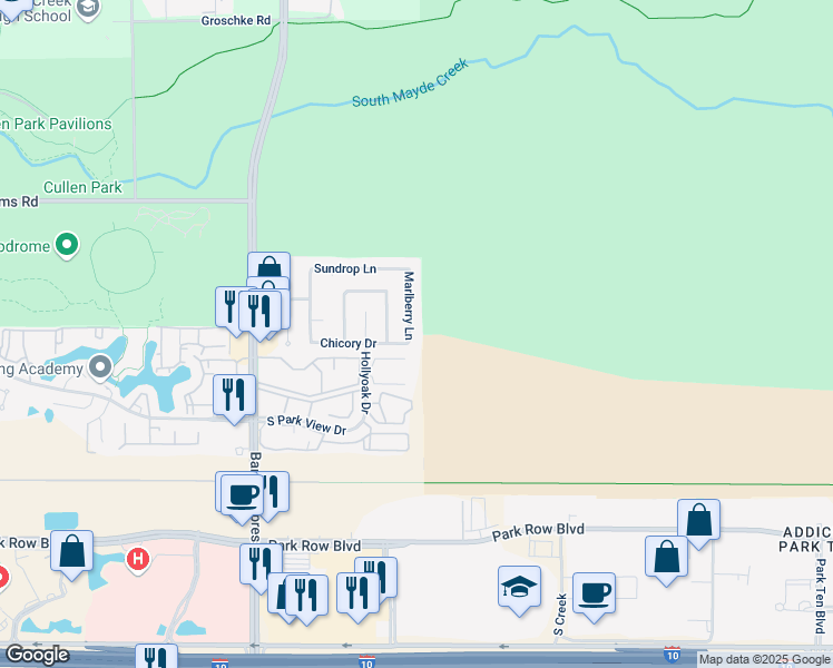 map of restaurants, bars, coffee shops, grocery stores, and more near 1914 Marlberry Lane in Houston