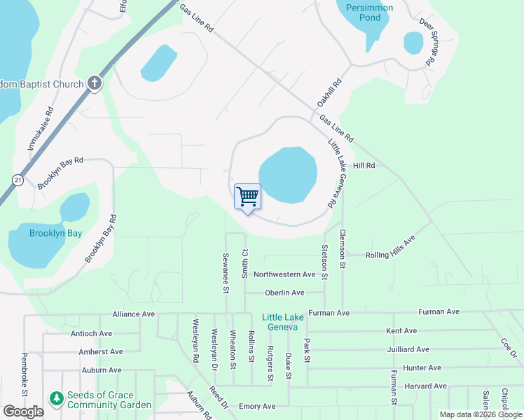 map of restaurants, bars, coffee shops, grocery stores, and more near 6279 Little Lake Geneva Road in Keystone Heights