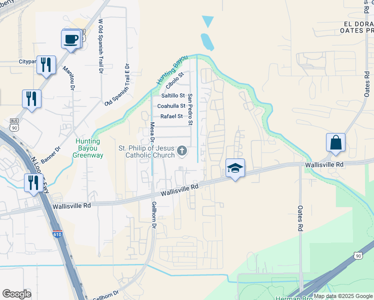 map of restaurants, bars, coffee shops, grocery stores, and more near 9726 Aguila St in Houston