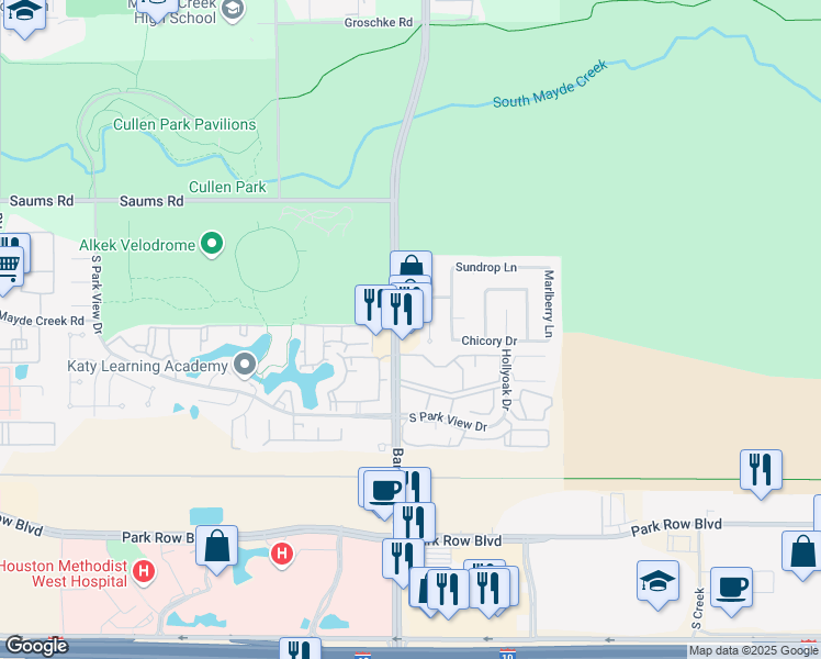 map of restaurants, bars, coffee shops, grocery stores, and more near 1898 Barker Cypress Road in Houston