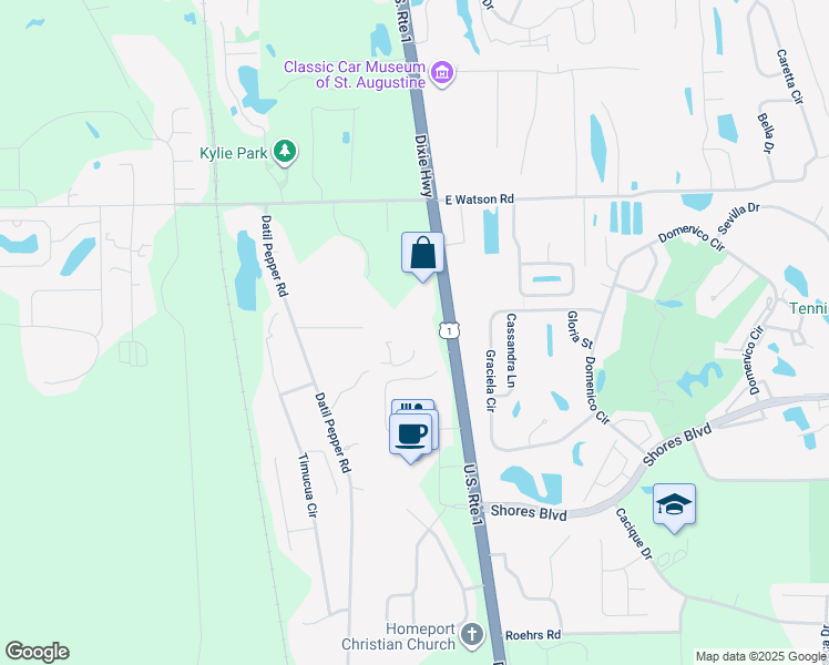 map of restaurants, bars, coffee shops, grocery stores, and more near 5155 U.S. Route 1 in St. Augustine
