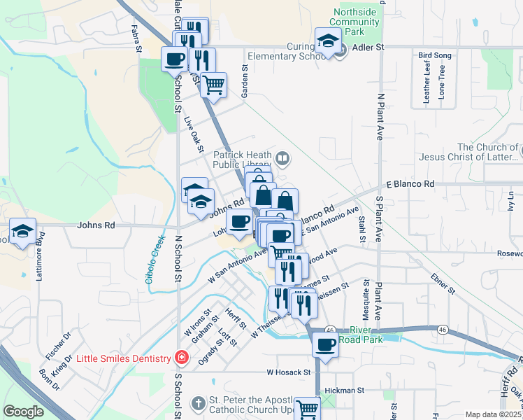 map of restaurants, bars, coffee shops, grocery stores, and more near in Boerne