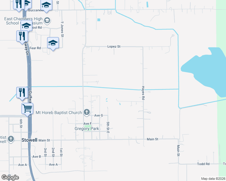map of restaurants, bars, coffee shops, grocery stores, and more near 1856 Hayes Road in Winnie