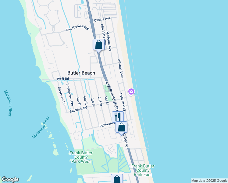 map of restaurants, bars, coffee shops, grocery stores, and more near 5366 A1A South in St. Augustine