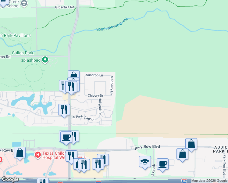 map of restaurants, bars, coffee shops, grocery stores, and more near 1914 Marlberry Lane in Houston