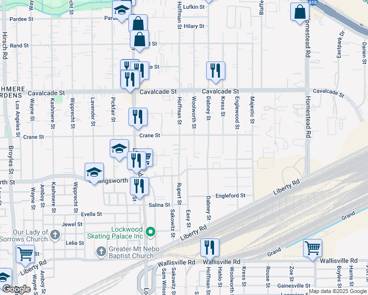 map of restaurants, bars, coffee shops, grocery stores, and more near 3914 Hoffman Street in Houston
