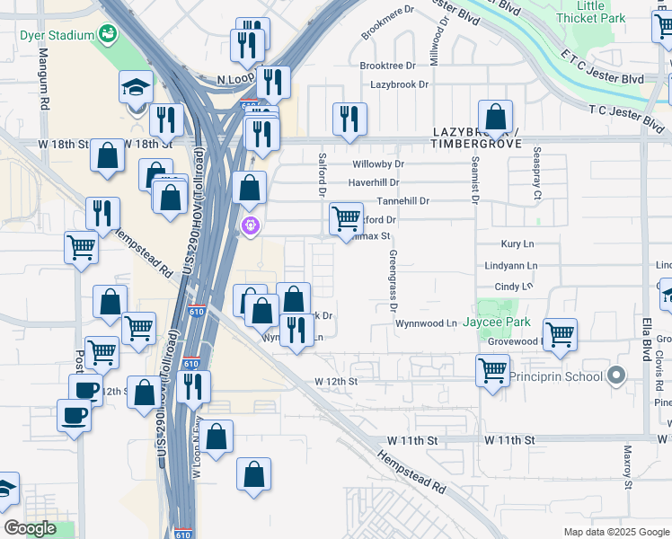 map of restaurants, bars, coffee shops, grocery stores, and more near 1420 Callaking Place in Houston