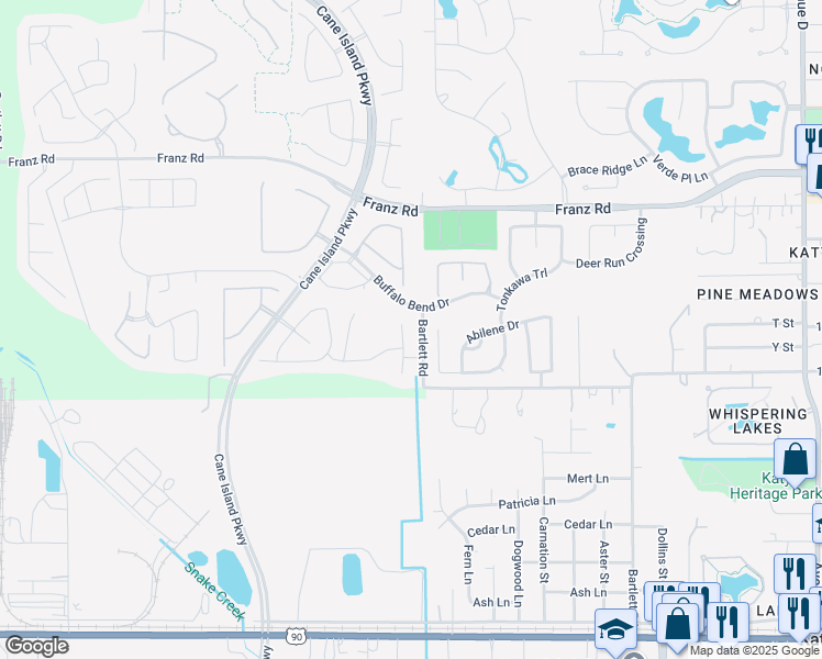 map of restaurants, bars, coffee shops, grocery stores, and more near 6906 Champion Trail in Katy