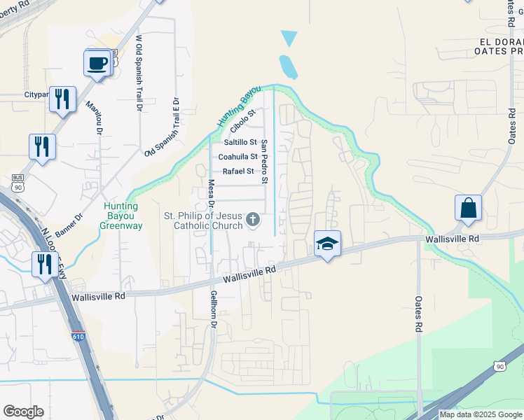 map of restaurants, bars, coffee shops, grocery stores, and more near 9726 Aguila Street in Houston