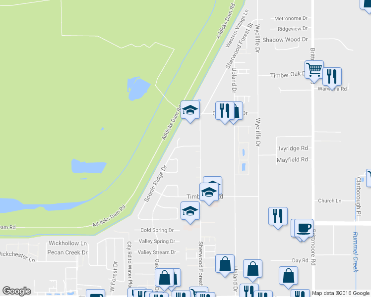 map of restaurants, bars, coffee shops, grocery stores, and more near 11115 Hazelhurst Drive in Houston