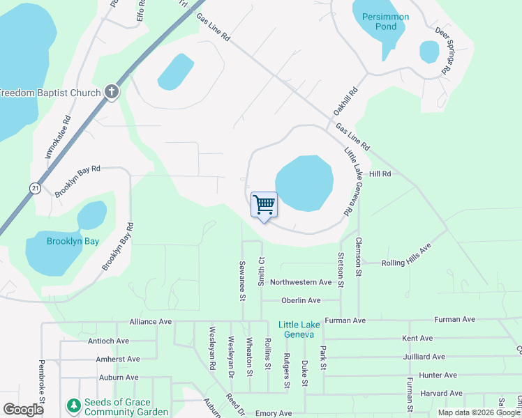 map of restaurants, bars, coffee shops, grocery stores, and more near 6264 Little Lake Geneva Road in Keystone Heights