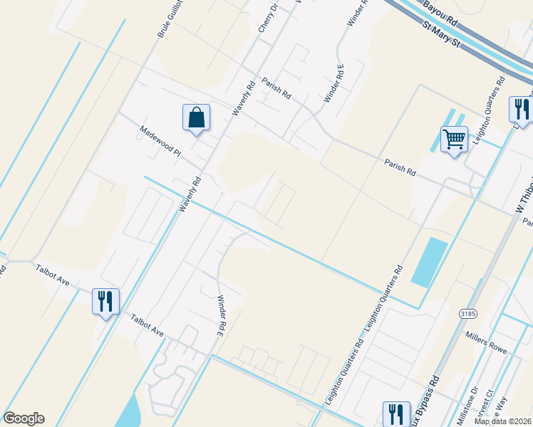 map of restaurants, bars, coffee shops, grocery stores, and more near 1911 Highway 1 in Thibodaux