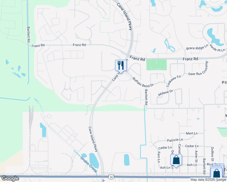 map of restaurants, bars, coffee shops, grocery stores, and more near 7102 Founders Boulevard in Katy