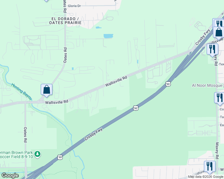 map of restaurants, bars, coffee shops, grocery stores, and more near 11318 Wallisville Road in Houston