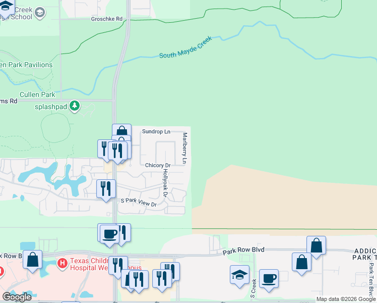 map of restaurants, bars, coffee shops, grocery stores, and more near 1914 Marlberry Lane in Houston