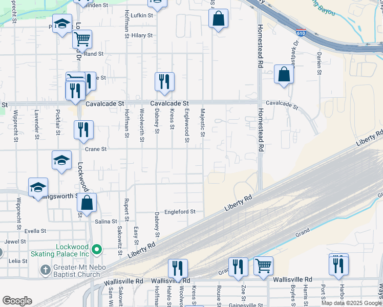 map of restaurants, bars, coffee shops, grocery stores, and more near 3917 Majestic Street in Houston
