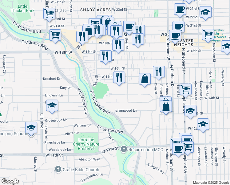 map of restaurants, bars, coffee shops, grocery stores, and more near 1161 Beasley Hills Lane in Houston