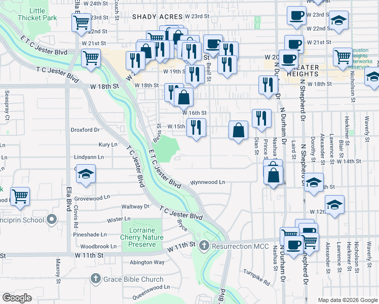 map of restaurants, bars, coffee shops, grocery stores, and more near 1161 Beasley Hills Lane in Houston