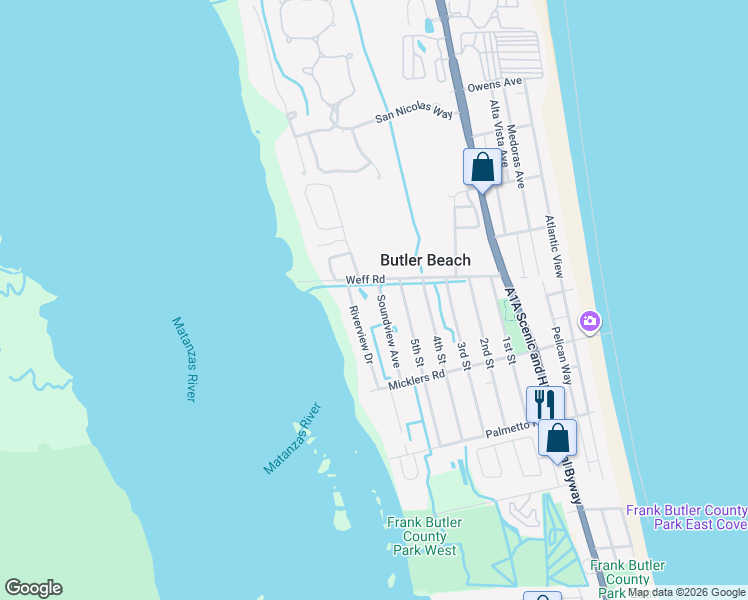 map of restaurants, bars, coffee shops, grocery stores, and more near 317 Weff Road in St. Augustine