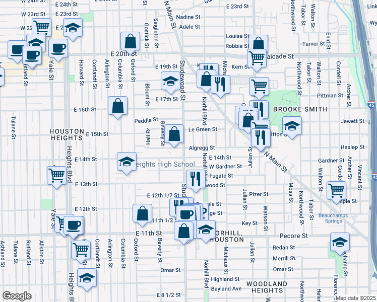map of restaurants, bars, coffee shops, grocery stores, and more near 840 Ralfallen Street in Houston