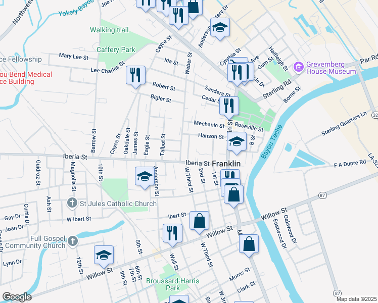 map of restaurants, bars, coffee shops, grocery stores, and more near 1010 3rd St in Franklin