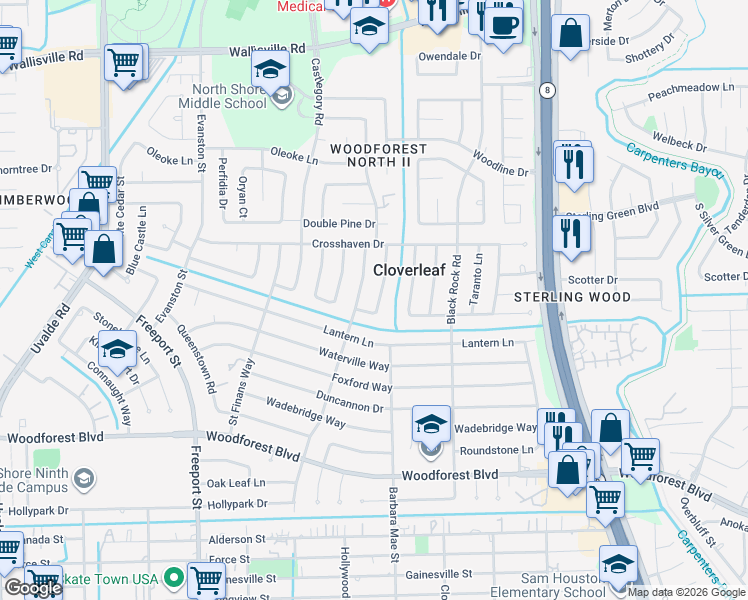 map of restaurants, bars, coffee shops, grocery stores, and more near 246 Wickhamford Way in Houston
