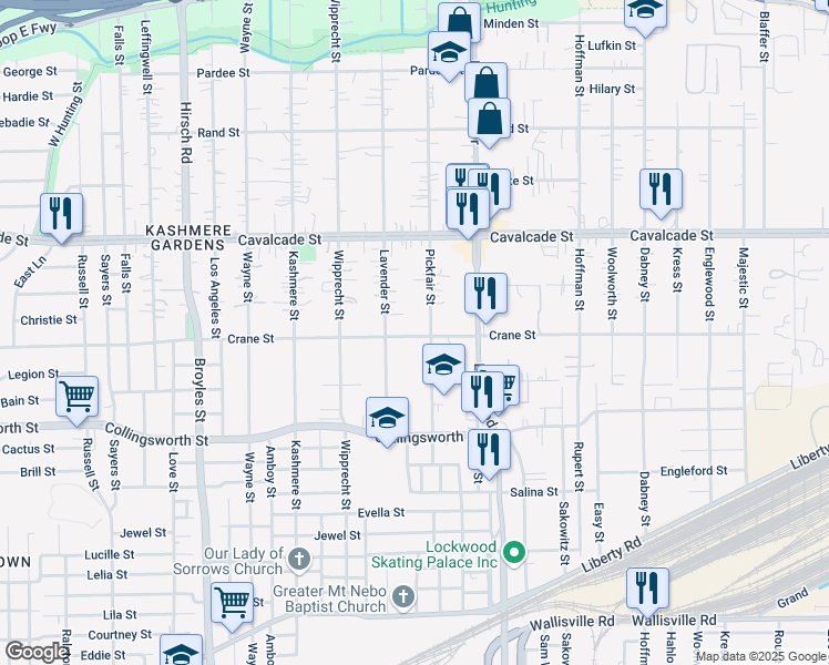 map of restaurants, bars, coffee shops, grocery stores, and more near 4007 Pickfair Street in Houston