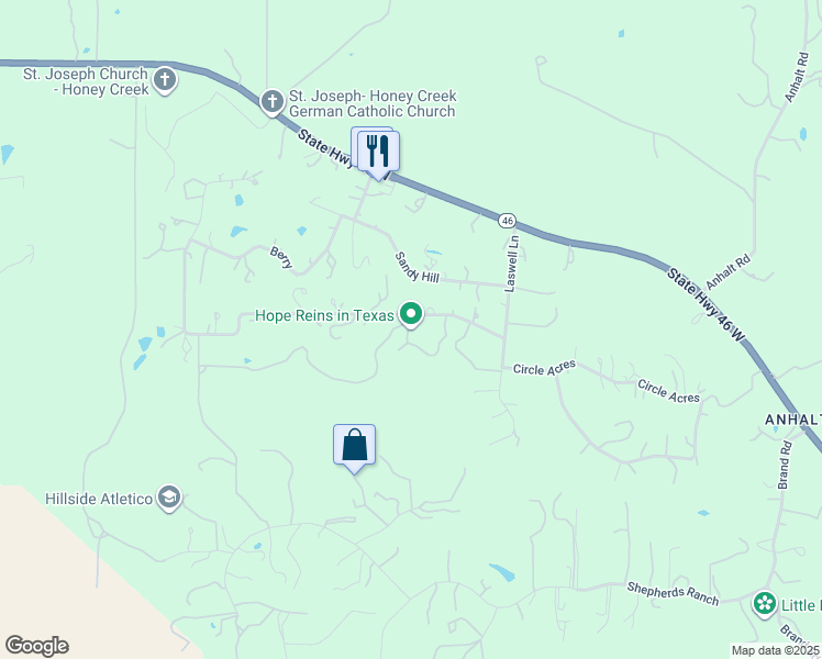 map of restaurants, bars, coffee shops, grocery stores, and more near 1635 Willow Springs in Bulverde