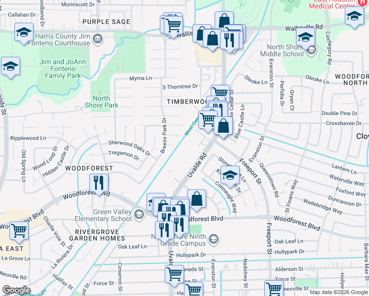 map of restaurants, bars, coffee shops, grocery stores, and more near 230 Uvalde Road in Houston