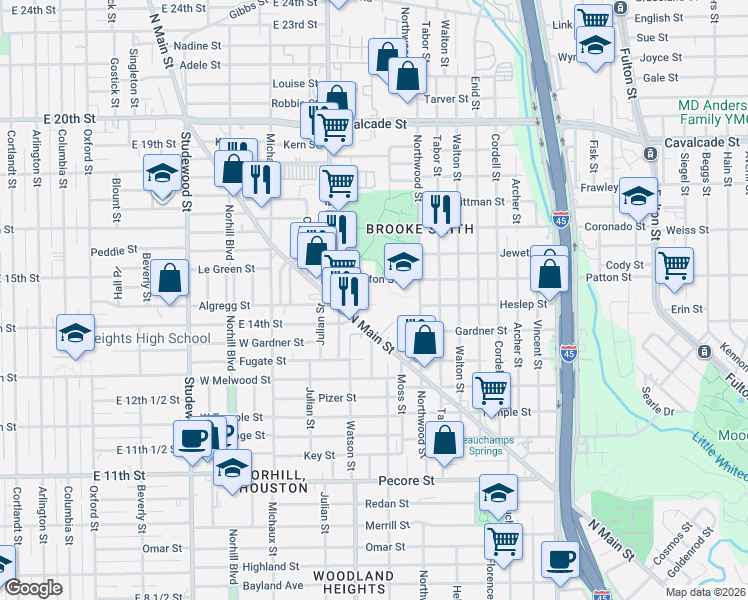 map of restaurants, bars, coffee shops, grocery stores, and more near 4412 Edsee Street in Houston