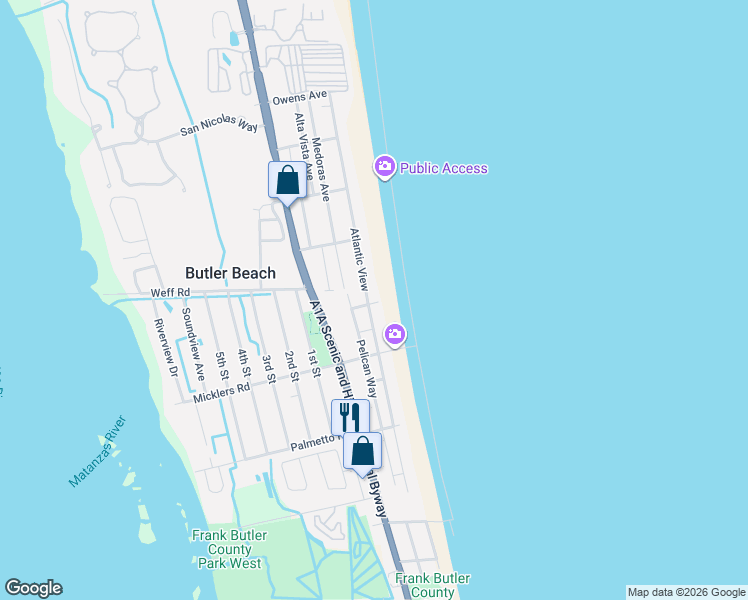 map of restaurants, bars, coffee shops, grocery stores, and more near 5318 Atlantic View in Saint Augustine