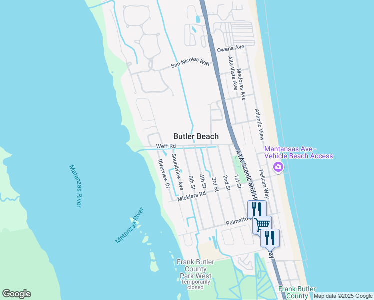 map of restaurants, bars, coffee shops, grocery stores, and more near 317 Weff Road in St. Augustine
