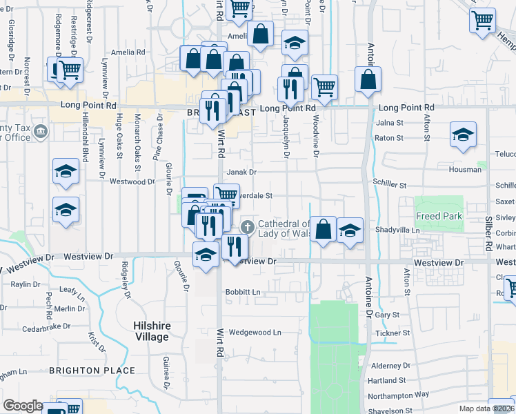 map of restaurants, bars, coffee shops, grocery stores, and more near in Houston