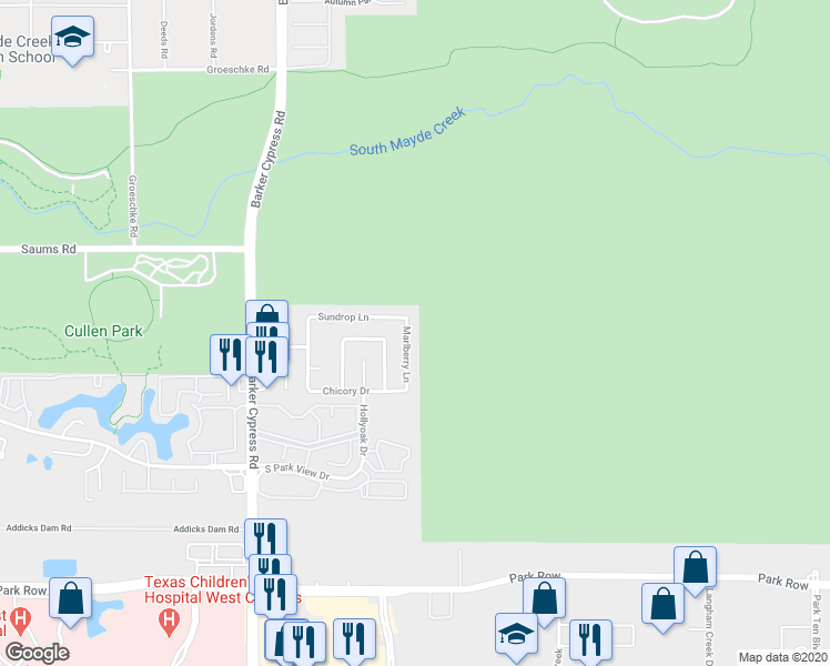 map of restaurants, bars, coffee shops, grocery stores, and more near 2014 Marlberry Ln in Houston
